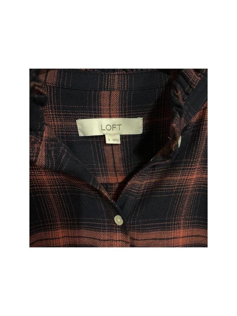 LOFT Navy Orange Plaid Cabincore Button Down Shirt Dress Small - Picture 4 of 4